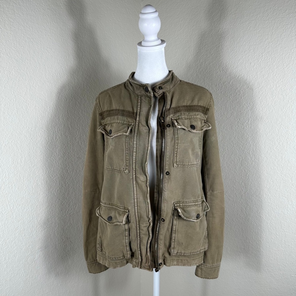 Free People Field Jacket Womens L Green Utility Military Distressed Canvas